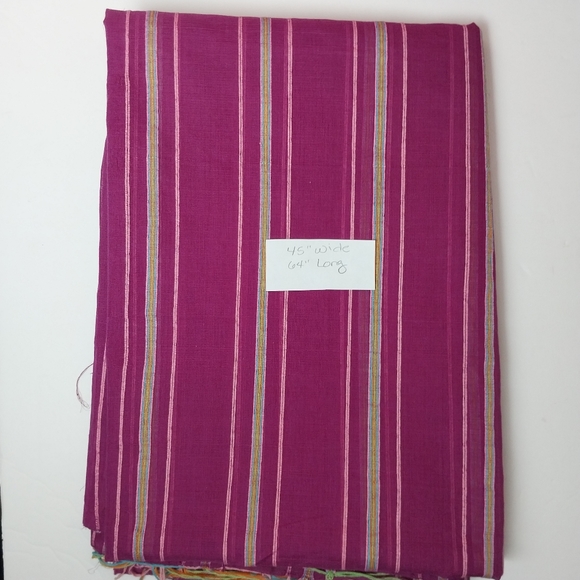 Vintage Hand Woven Fuchsia Striped Cotton Fabric Loomed 1 Yard + Remnant Sheer - Picture 2 of 5